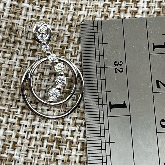 Vintage Sterling Silver Double Hoop Earrings with CZ Accents, Rhodium Plated - Picture 11 of 15